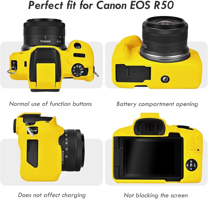 Rieibi EOSR50 EOS R50 Case, Soft Silicone Protective Case for Canon EOS R50 EOSR50 Vlogging Camera, Lightweight EOS R50 Camera Case Grip Cover Body Skin - Yellow - Image 3