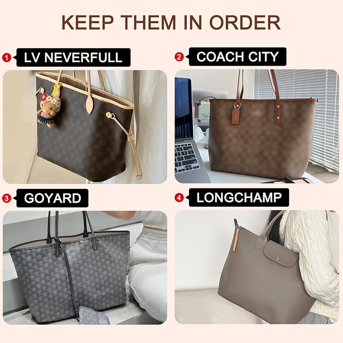 Doxo Purse Organizer Insert for Handbags, Felt Neverfull MM Organizer Insert with Cover, Tote Bag Organizer with Zipper Pocket and Bottle Holder, Fit Neverfull MM and More, Beige-L - Image 7