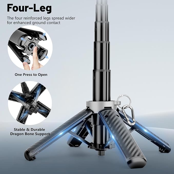 4-in-1 Multifunctional Magnetic Phone Tripod, Portable Selfie Stick for iPhone & Android with Detachable Remote and Metal Ring, Magnetic Tripod Extendable Length 4.33" - 16" - Image 5