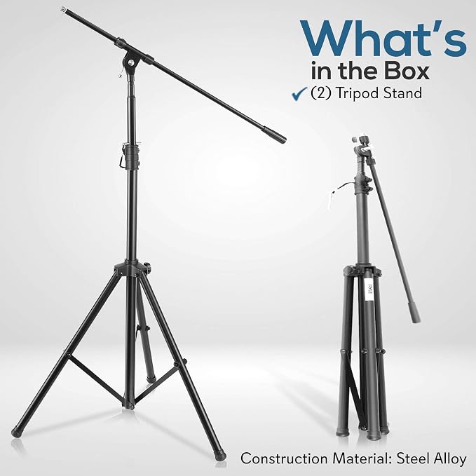 Adjustable Tripod Microphone Boom Stand - Pair of Universal Heavy Duty Lightweight Professional Compact Stage Studio Floor Standing Boom Mic Tripod Holder w/ Standard 5/8" Mic Adapter - Pyle PMKS56X2 - Image 7