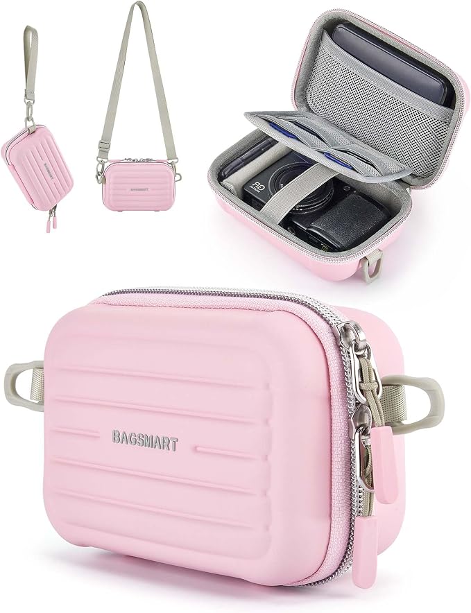 BAGSMART Digital Camera Case, Small Camera Bag with 2 Carrying Ways, Pink | Lightweight Camera Sling Bag for Canon Powershnot ELPH 180/190/Sony DSCW800/DSCW830, Waterproof & Protective by BAGSMART