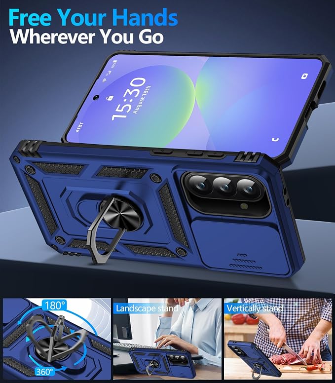 Taisairu for Samsung Galaxy A37 Case/A36 Case with Screen Protector & Slide Camera Lens Cover, Built-in Ring Stand Shockproof Protective Case for Samsung A37 5G Case/Samsung A36 5G Case (Blue) - Image 3