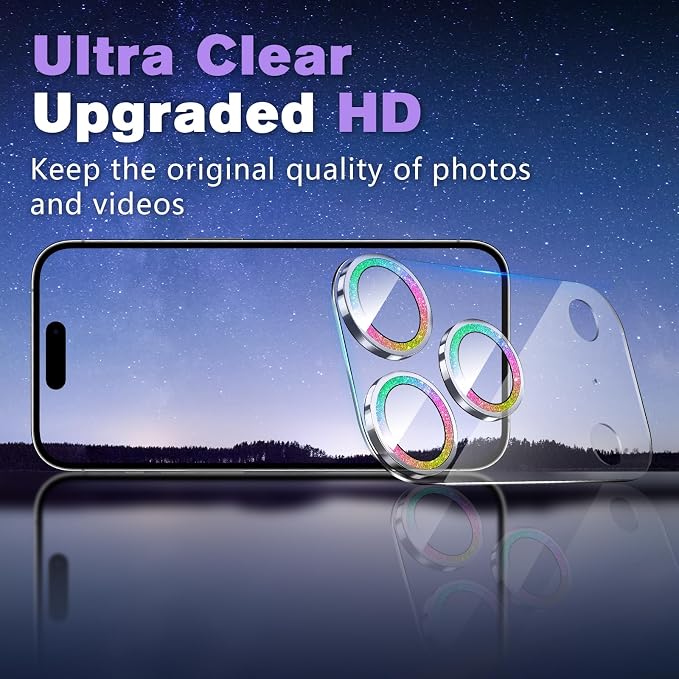 2 Pack for iPhone 17 Pro Max Camera Lens Protector | Bling Tempered Glass 9 Hardness,Anti-Scratch High Definition Camera Screen Protector (Multi-coloured) - Image 7