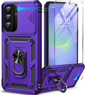 Taisairu for Samsung Galaxy A37 Case/A36 Case with Screen Protector & Slide Camera Lens Cover, Built-in Ring Stand Shockproof Protective Case for Samsung A37 5G Case/Samsung A36 5G Case (Purple) by Taisairu