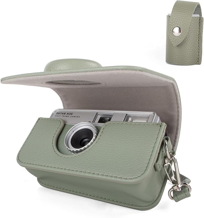 Protective Case Compatible for Kodak EKTAR H35 H35N Half Frame Film Camera, PU Leather Bag for Kodak Ultra F8/F9/VIBE 501F/I60 Camera with Shoulder Strap & 135 Film Storage Case - Green by HIYQIN