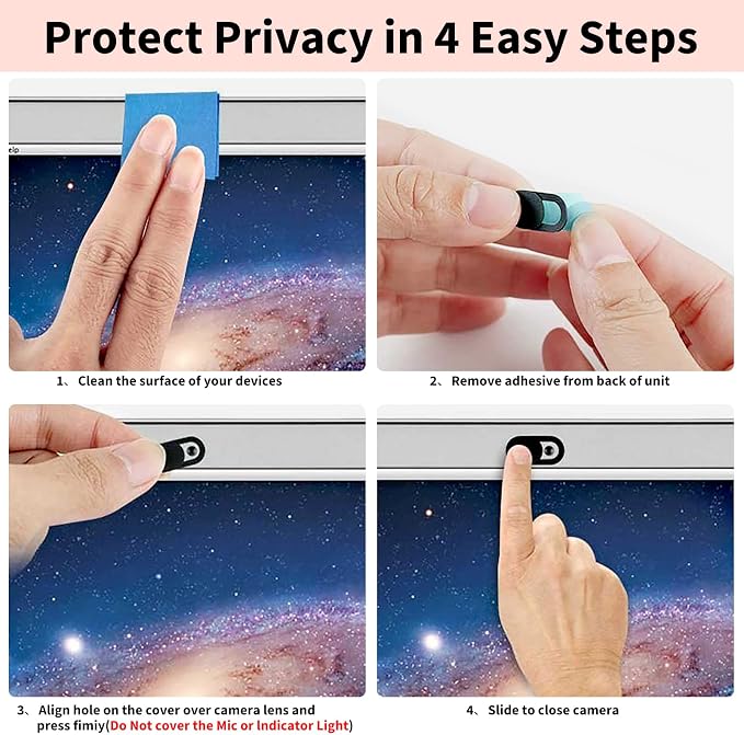 Yilador Webcam Cover (3 Pack), 0.03 inch Ultra Thin Laptop Camera Cover Slide for iPhone iPad MacBook Pro Computer iMac Cell Phone PC Accessories Camera Blocker Slider, Great for Privacy - Black - Image 5