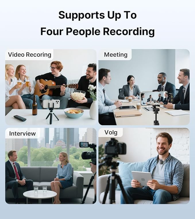 FULAIM X6 Pro Wireless Lavalier Microphones with 4 Transmitter | Charging Case for iPhone, iPad, Android, Camera, Lapel Mic with 48KHz 24Bit, Noise Cancellation for Video Recording, Vlog - Image 6