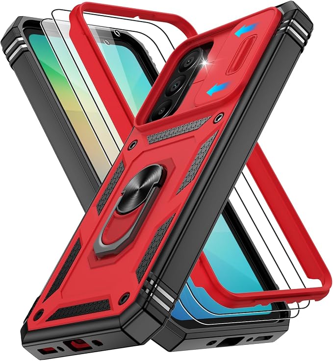 Gritup for Samsung Galaxy A26 5G Case: A26-Case with Screen Protector*2 | Magnetic Stand & Slide Camera Cover, Shock Proof Military-Grade para Galaxy A 26 Cover, Red+Black by Gritup