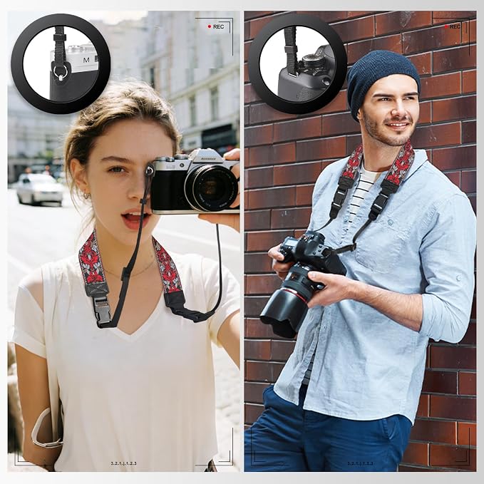 Adjustable Camera Neck Strap, Vintage Embroidered Shoulder & Crossbody Camera Strap with 4 Connection Ways, Anti-Slip Camera Strap for DSLR, Mirrorless & Camcorder, Travel & Outdoor Photography Gear - Image 3