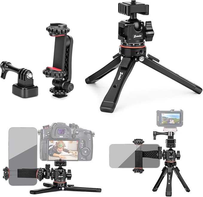 Zeadio Heavy Metal Tripod Kit: 1/4" Screw Adapter Tripod Mount for Travel | Recording | Vlog & Camera | iPhone Vlogging Kit & Camera Stand with 360° Ball Head by Zeadio