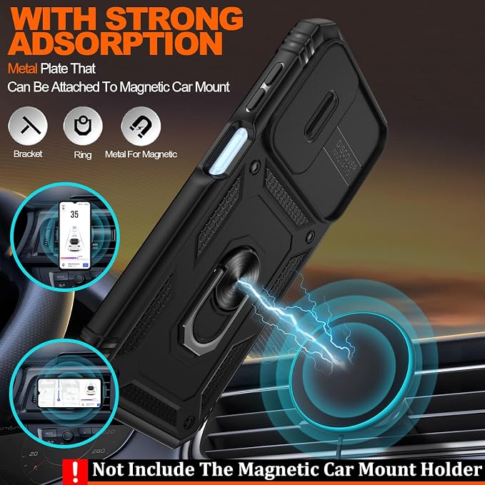 Gritup for Galaxy A23 5G Case Military-Grade Shockproof with Kickstand | (   ) with 2 PCS Screen Protector, Slide Camera Cover, Heavy Duty Funda para A 23 5G Cover, Black - Image 6