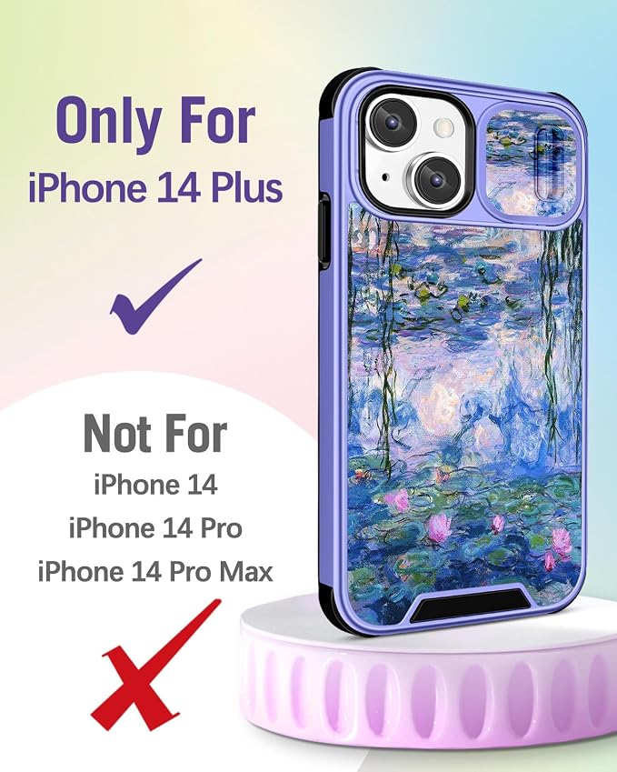Buleens for iPhone 14 Plus Case 6.7 Inch - with Ring Stand & Camera Cover Cute Designed for Women Girls Girly Pretty Blue Water Lily for iPhone 14 Plus Phone Case Compatible with Magsafe - Image 2
