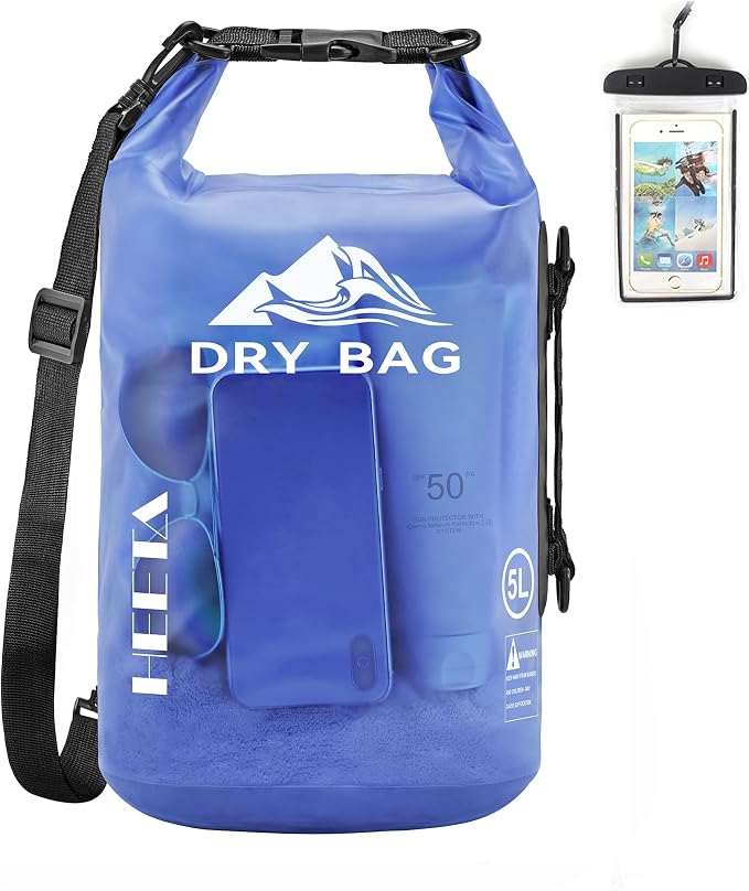 HEETA Dry Bag Waterproof Backpack with Phone Case 5L/10L/20L/30L/40L | Roll Top Lightweight Dry Storage Bag for Women Men, Travel Boating Kayaking Paddle Board Camping Beach Essentials Accessories by HEETA