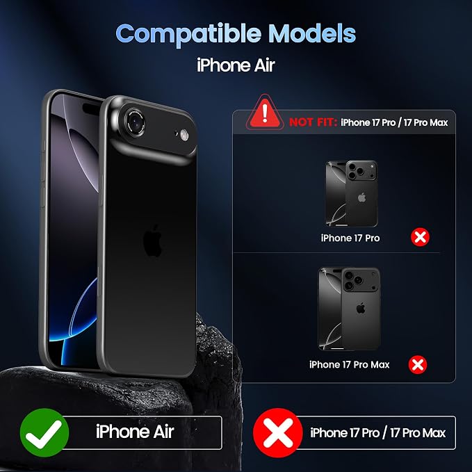 CACOE Metal Camera Lens Protector for iPhone Air | Tempered Glass Cover, Anti-Scratch, Drop-Proof, Strong Adhesion, Camera Screen Cover Accessories, Dark Black - Image 8
