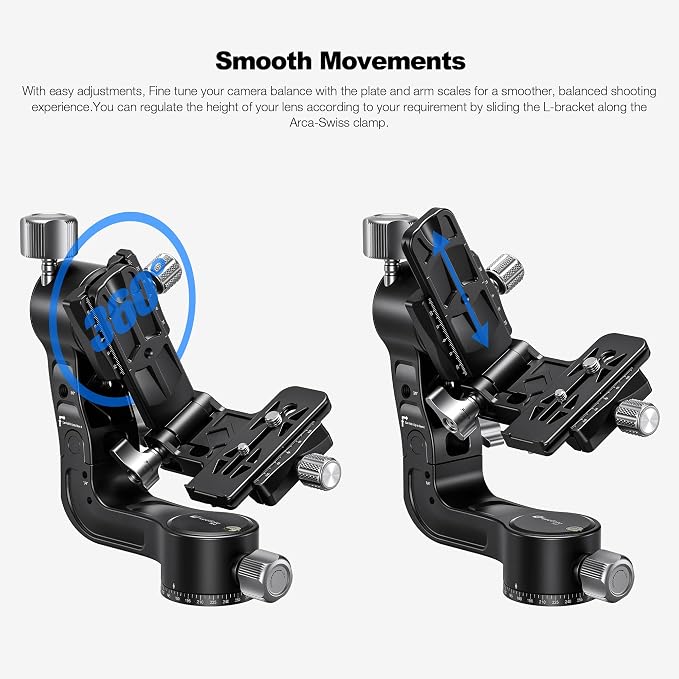 Leofoto Camera Gimbal Head, Aluminum Folding Gimbal Head with 3/8"-16 Hole and 1/4"-20 Threaded for Mounting Tripod/LED Panels/Monitors/Microphones, Max Load to 25kg/55.12lb (PG-2-Black) - Image 6