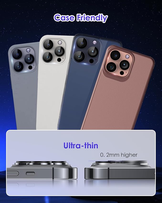 Compatible for iPhone 16 Pro Max/iPhone 16 Pro/iPhone 14 Pro/iPhone 14 Pro Max Camera Lens Protector [Full Coverage Metal] 9H Tempered Glass Camera Cover Titanium Silver+Silver - Image 7