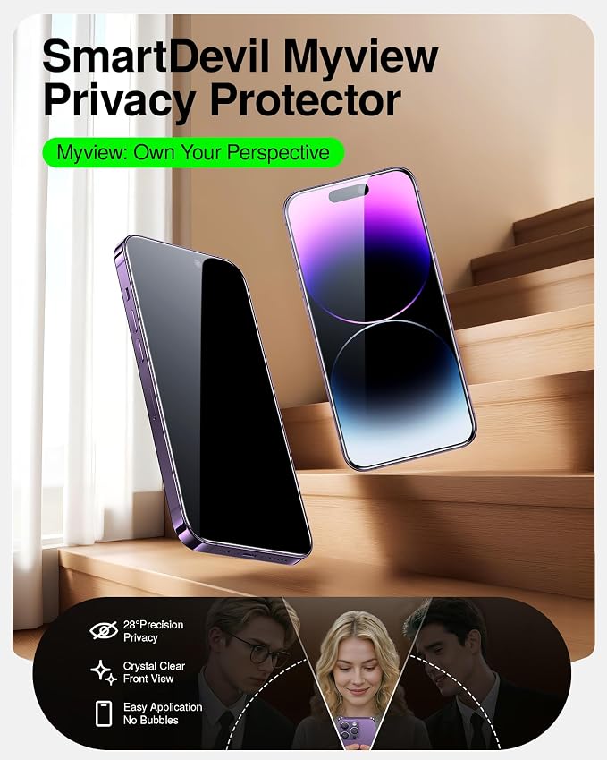 SMARTDEVIL 2 Pack Tempered Glass for iPhone 14 Pro Privacy Screen Protector | Military-Grade Shatterproof Protection, 9H Hardness, Anti-Spy Privacy Film, Fast & Easy Installation, Case Friendly Design - Image 2