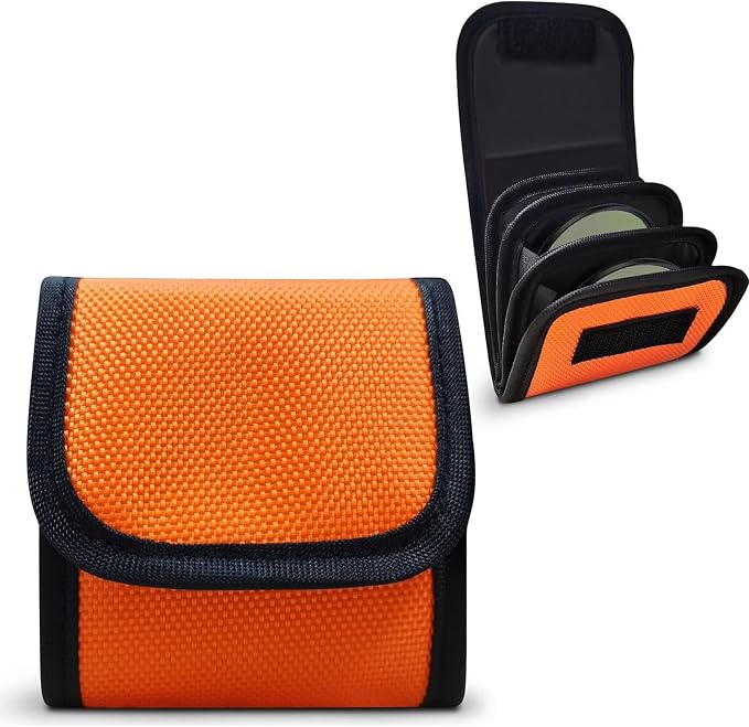 Professional Photography Filter Bag, 3-Pocket Camera Lens Filter Bag Entrainment, Waterproof And Dustproof Anti-Fall Design Suitable for 25mm-58m Filters, Pack of 2 (Orange) by Unknown