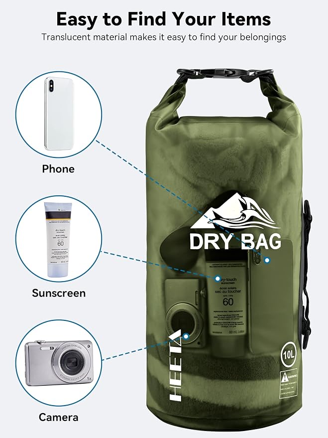 HEETA Dry Bag Waterproof Backpack with Phone Case 5L/10L/20L/30L/40L | Roll Top Lightweight Dry Storage Bag for Women Men, Travel Boating Kayaking Paddle Board Camping Beach Essentials Accessories - Image 7