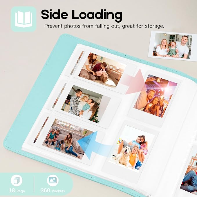 Veicevol 360-Pocket Album for Instax Mini & Polaroid 2x3 inch Photos, Greem | Designed for Instax Mini and Polaroid 2x3 Photos, PU Leather Cover, Horizontal & Vertical Pockets, Wedding Birthday Travel - Image 5