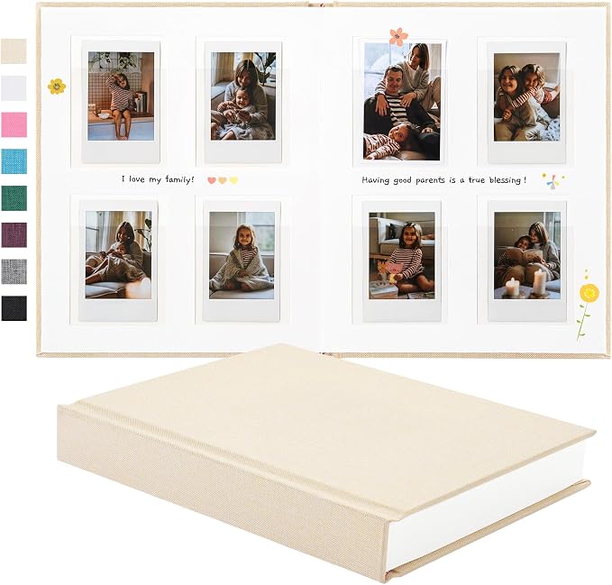 Instax Mini Photo Album with Writing Space, Linen Cover, Beige | Compatible with 2x3 inch & Polaroid Pictures, 112 Recessed Clear Pockets, Wedding Guest Book and Family Memories by Unknown