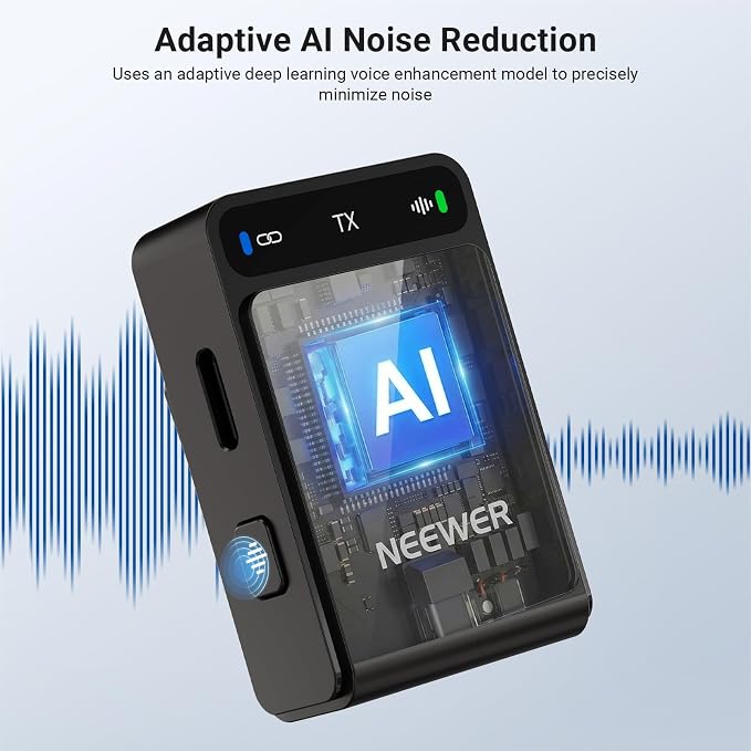 NEEWER CM36 Wireless Lavalier Microphone with Charging Case, App Control, AI Noise Cancellation, 48KHz/24bit, 85dB SNR, 54H Battery, 328ft Range, Mini Lav Mic for iPhone Android Phone Vlog Camera PC - Image 2