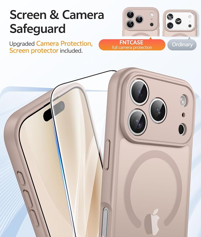 FNTCASE for iPhone 17 Pro Max Case, Fit for Magsafe, Screen Protector | Full Camera Protection, Translucent Matte, 14FT Military Grade Drop Proof, Shockproof Protective Phone Cover, Desert Gold - Image 4