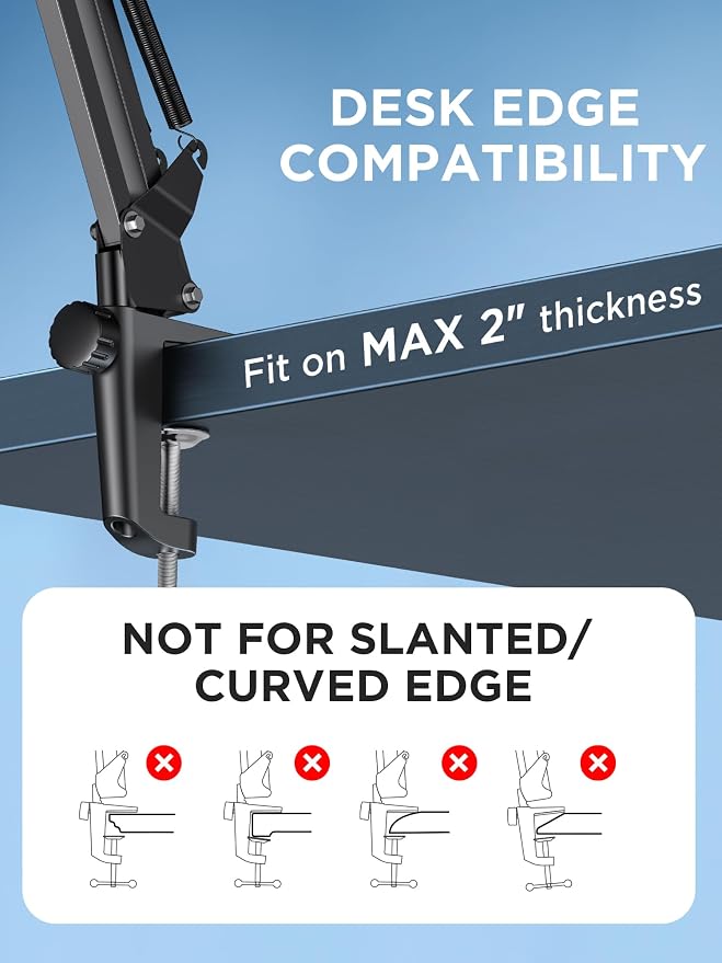 InnoGear Extended Boom Arm Microphone Mic Stand for Podcast Singing, Black | Desk Mount, Desktop Stands, Adjustable Reach, Rotate Fully, Folds Away Compactly, for Gaming, Streaming or Recording - Image 8
