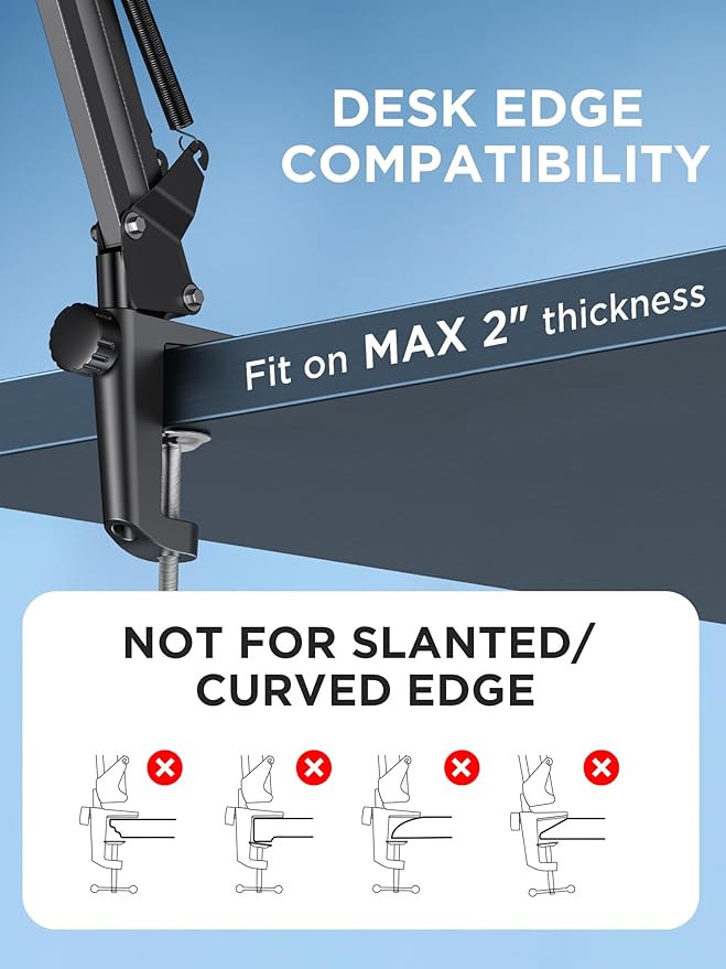 InnoGear Boom Arm Microphone Mic Stand for Blue Yeti Fifine HyperX, Black | Desk Mount, Desktop Stands, Adjustable Reach, Rotate Fully, Folds Away Compactly, for Gaming, Streaming or Recording - Image 6