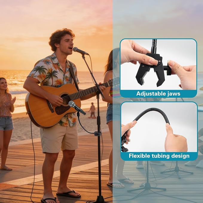 11.8 Inch Gooseneck Microphone Stand for Desk Flexible Mic Arm Holder | Desk Mic Stand With Super Clamp Mount Mic Clip for Music Recording Equipment, Podcast, Live Broadcast, Pulpit & Podium - Image 4