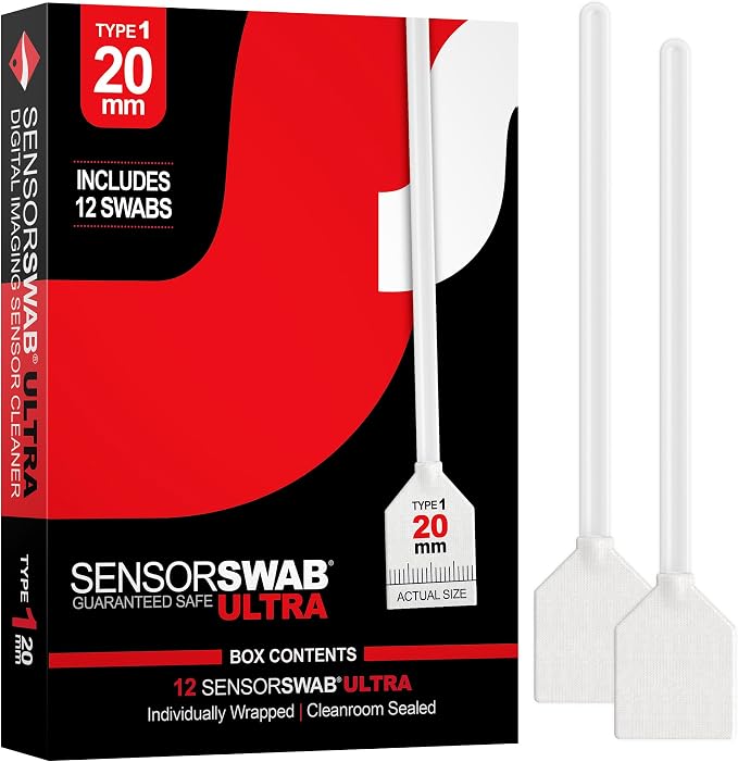 Photographic Solutions Sensor Swab Ultra 20mm Type-1 Digital Imaging Sensor Cleaner Swabs for Cleaning APS-H Mirrored or Mirrorless Cameras. Sensor Dust & Oil Remover (Pack of 12) by PhotographicSolutions