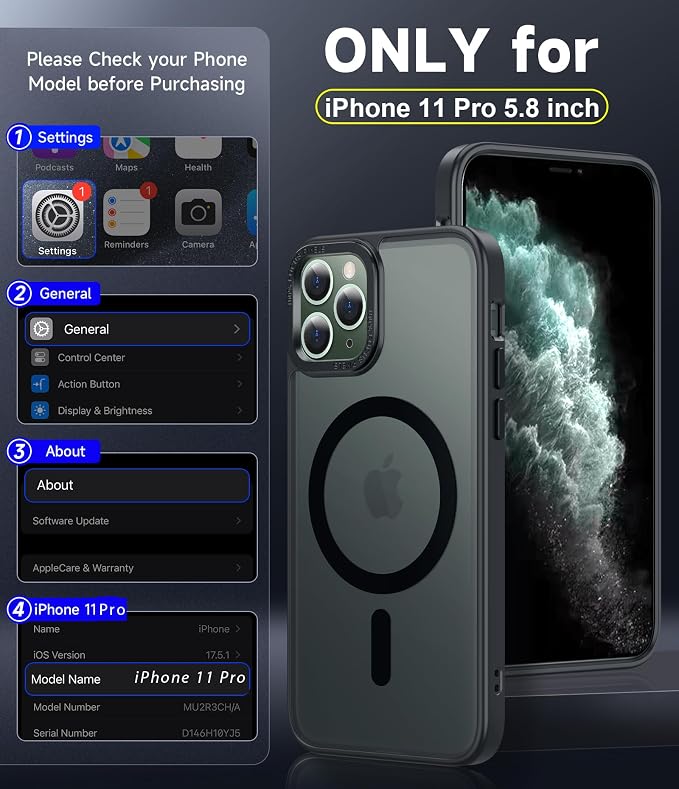 LeYi for iPhone 11-Pro-Case with Screen Protector X2 + Camera Cover X2: i Phone 11pro Cases for MagSafe Magnetic 11Procase Protection Affordable Women Men Daily Style Teens & Young, Black - Image 8