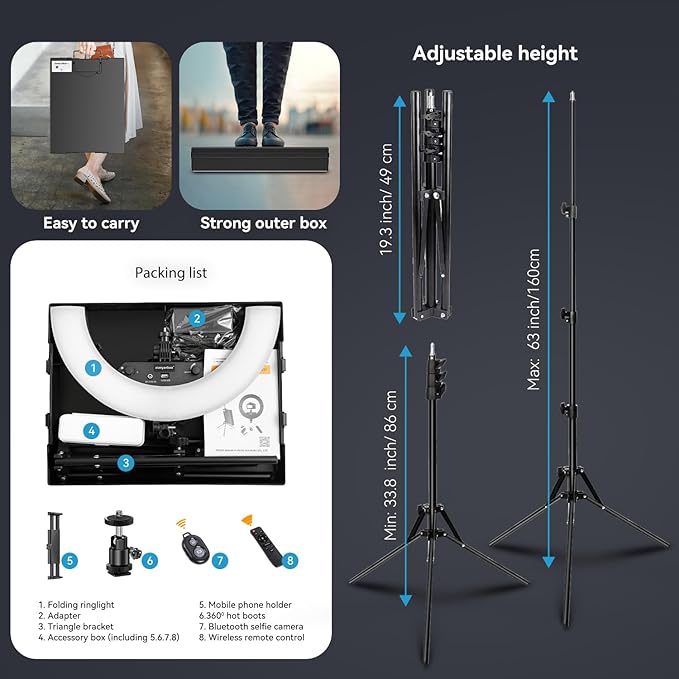 18 Inch Ring Light Kit, 55W6700k Dimmable LED Light, Tripod Stand, Remote Controller,Box,CRI95,Black - Image 4