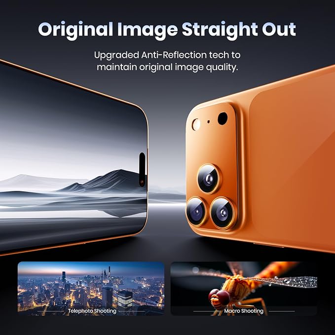 for iPhone 17 Pro Max Camera Lens Protector - 12FT Shatterproof | Military Grade Protection, Strong Adsorption, 9H+ Tempered Glass Camera Screen, Full Protective Cover, Case Friendly, Orange - Image 4
