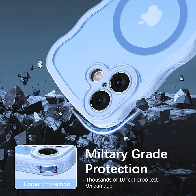 BENTOBEN Magnetic for iPhone 17 Case, Cute Wavy Full Camera Protection [Compatible with MagSafe] Translucent Matte Anti-Slip Bumper Women Girls Boys Protective Cover for 17 6.3", Light Blue - Image 4