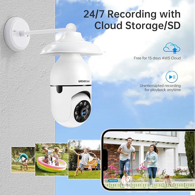 Light Bulb Security Camera -5G& 2.4GHz WiFi 2K Security Cameras Wireless Outdoor Motion Detection and Alarm,Two-Way Talk,Color Night Vision,Human Detection, Bulb Camera Compatible with Alexa 4Pack - Image 6