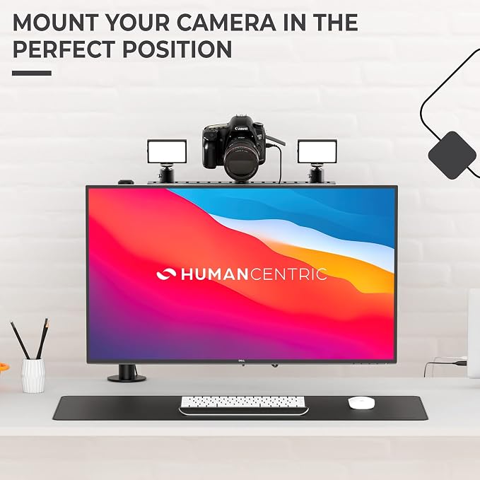 HumanCentric DSLR Monitor Mount Large, Desk Camera, Webcam & Mic Shelf | For Monitor VESA Arm, Replace Clamp Tripods, 100x100mm Patterns, Aluminum, Hardware Included, Light Mounting - Image 3