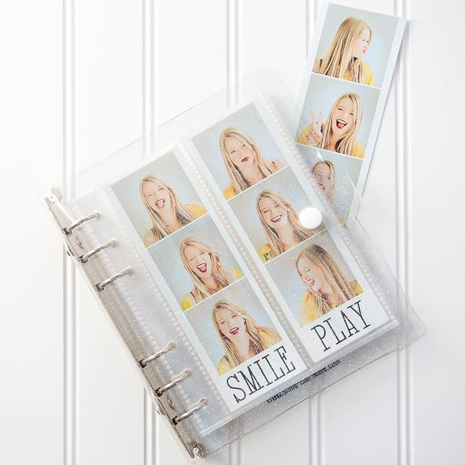 Photo Album For 2X6 Photo Booth Slip In Strips And 4X6 Pictures - 6 Ring Notebook Binder With 20 2 By 6 Sleeves - Fits 80 Photobooth Prints (CLEAR SPARKLE, 2X6) - Image 3