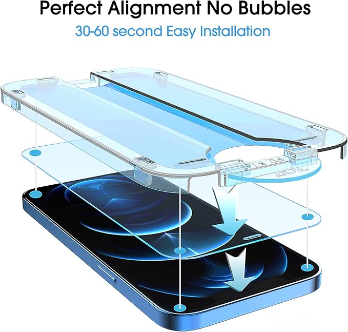 amFiIm OneTouch for iPhone 12 Pro Max Screen Protector 6.7" Tempered Glass | Auto-Alignment, 30s Install, Bubble Free, 9H Hardness, Scratch & Drop Protection, HD Clear, Case Friendly, 2 Pack (12P-6.7'') - Image 2