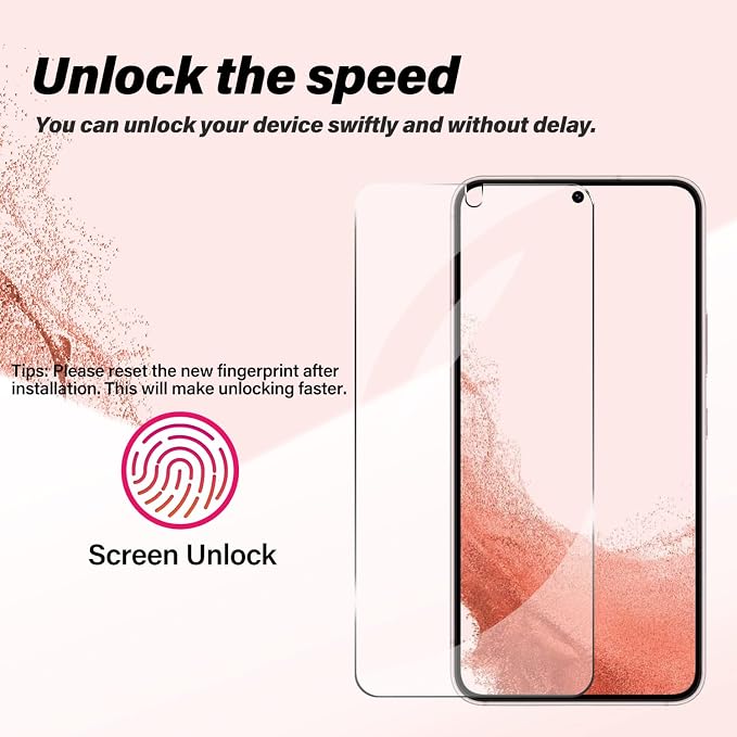 Galaxy S22 Tempered Glass Screen Protector + Camera Lens Protector [ 2 + 2 Pack ][Case Friendly] [Anti-Scratch] [Ultrasonic Fingerprint Unlock] Clear HD Glass Protective Film for Samsung Galaxy S22 - Image 3