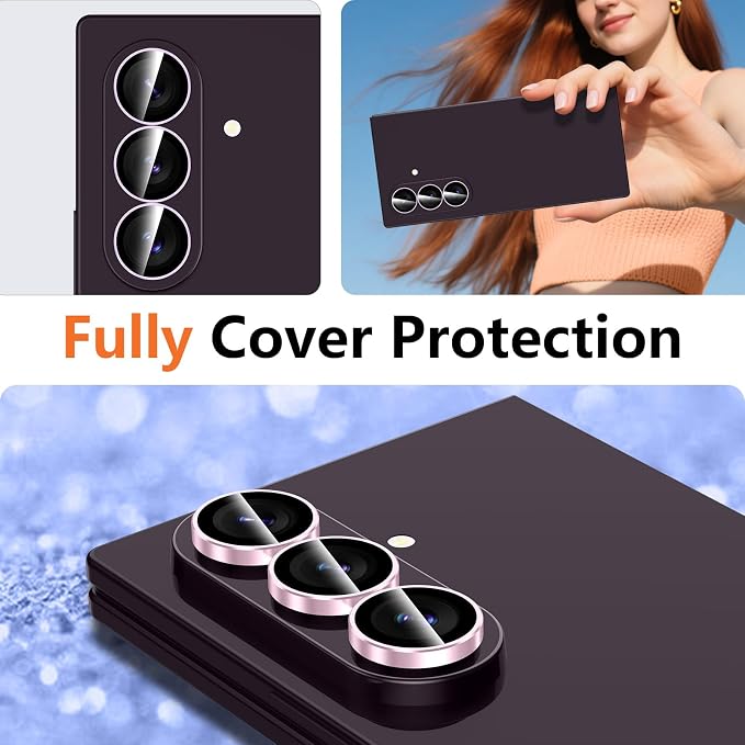 for Samsung Galaxy Z Fold 8 Ultra Camera Lens Protector, Individual Metal Ring Tempered Glass Lens Cover, [Strong Adsorption] Scratch Resistant Ultra-Thin HD Clear Lens Cover, 1 Set-Pink Ring - Image 8