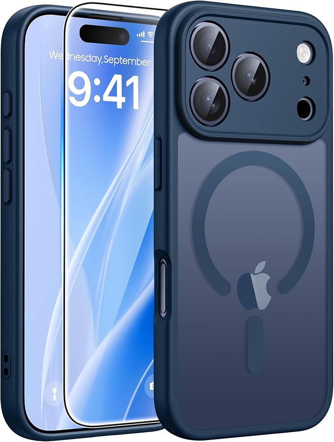 FNTCASE for iPhone 17 Pro Max Case, Fit for Magsafe, Screen Protector Blue | Full Camera Protection, Translucent Matte, 14FT Military Grade Drop Proof, Shockproof Protective Phone Cover, Blue by FNTCASE