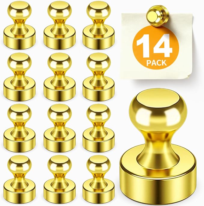 FINDMAG Fridge Magnets, Refrigerator Magnets for Pictures, 14 Pack, Gold | White Board Magnets for Photos on Refrigerator, Kitchen and Locker, Accessories Decorative, Strong Magnetic Hold by FINDMAG