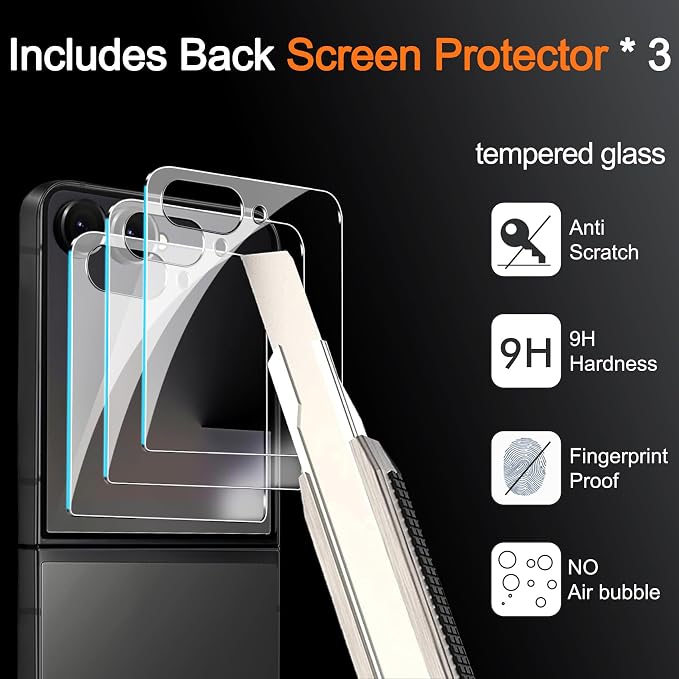 Milomdoi Screen Protector for Samsung Galaxy Z Flip 8/Z Flip 7 | 3 Pack Inside TPU Film + 3 Pack Back 9H Tempered Glass + 3 Pack Camera Lens Protector, Easy Installation, No Bubbles - Image 6