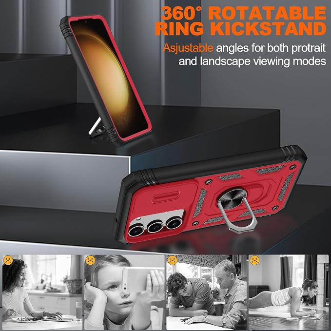 Fit for Samsung Galaxy S23+ Plus Case with Screen Protector*2, Build in 360° Rotating Ring Kickstand, Military Grade Protective Case for Samsung S23 Plus Phone, Red - Image 8