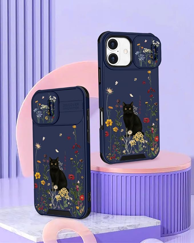 for iPhone 17 Case - Women Cute Phone Cover Girly Pretty Fancy Unique Aesthetic Design Slide Camera Cover Protective Case for Apple for iPhone 17, Black Cat - Image 4