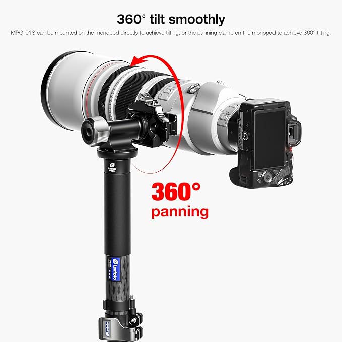 Leofoto Monopod Gimbal Head, 360° Tilt Birdwatching Photography Head for Monopods, 3/8" Mounting Hole and Arca-Type Quick Release Clamp for Panning Clamp/L Plate, Max Load to 10kg/22.05lb (MPG-01L) - Image 4
