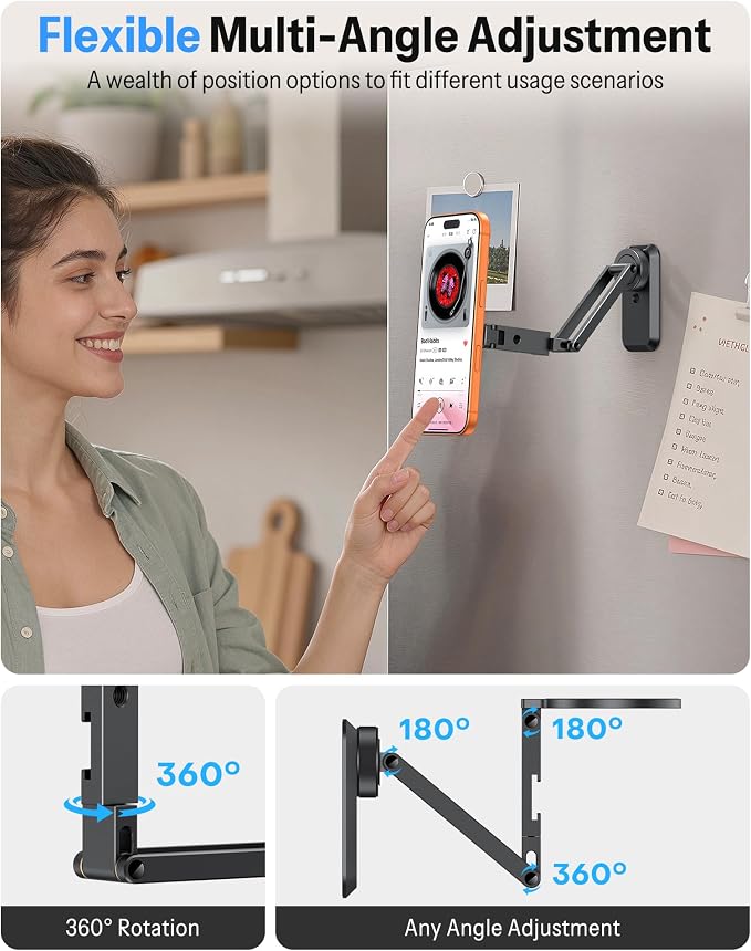 OMOTON Magnetic Phone Mount for Tripod Camera with Arca Base Cold Shoe 1/4" | Aluminum 360° Adjustable, Detachable Base with Magnet for Steel Surface for Gym Golf Cart Video Recording, for iPhone Android - Image 4