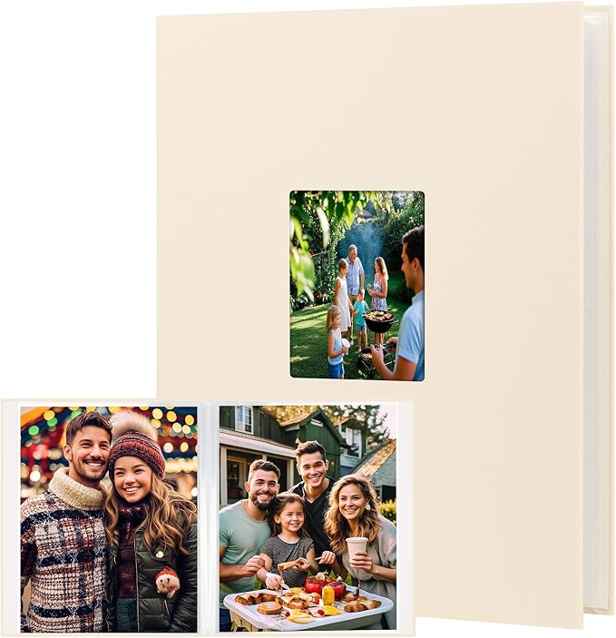 11x14 Photo Album Holds 64 Photos, Linen Cover Art Portfolio 11x14, Photo Album Art Portfolio Folder with Clear Plastic Sleeves for Kids & Artists Artwork Drawing (Beige) by Niselity