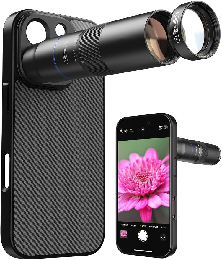 MIAO LAB 10X Telephoto + 200mm Macro Lens for iPhone 16 Pro, 2-in-1 Telephoto & Macro with 17mm Thread Interface & Dedicated Case – Perfect for Concerts, Travel, and Outdoor Exploration by MIAOLAB